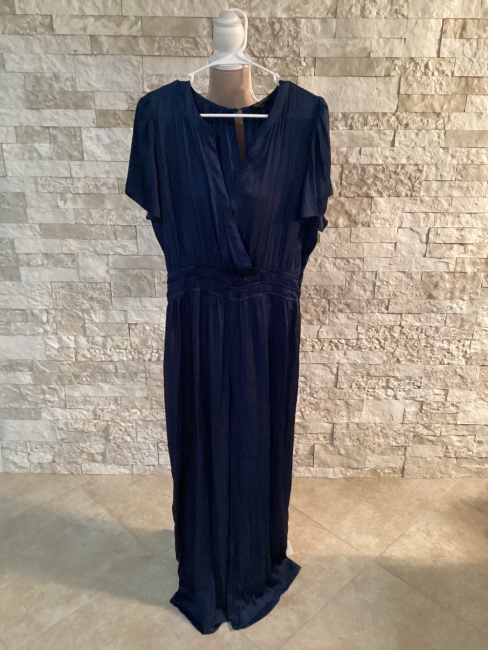 Rachel Zoe Navy Blue Pleated Smocked Waist Jumpsuit